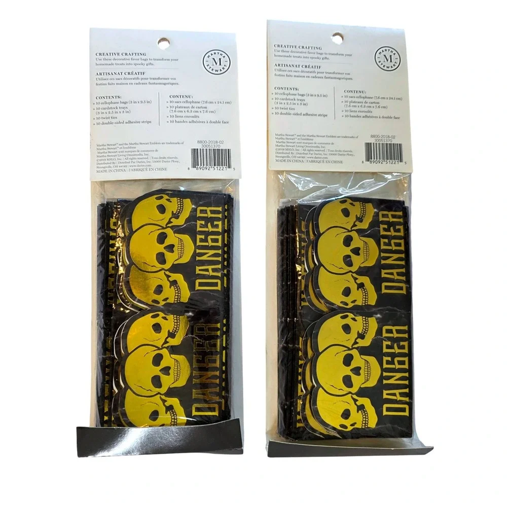 Martha Stewart Halloween Skull Danger Favor Bags 2 Packs of 10 Total 20 Spooky